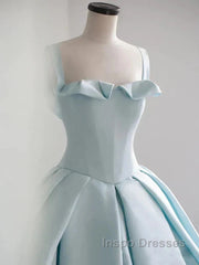 Light Blue Satin Long Ball Gown Quinceanera Dress Princess Dress Evening Prom Dress