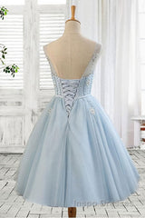 Light blue tulle short Evening Prom Dress, blue homecoming Dress