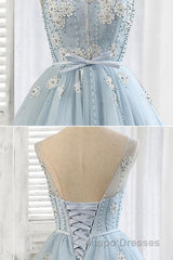 Light blue tulle short Evening Prom Dress, blue homecoming Dress