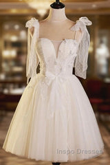 Light Champagne Spaghetti Strap Short Evening Prom Dress, Cute A-Line Tulle Evening Party Dress