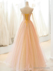 Light Pink Tulle Sweetheart Long Prom Dress, Pink Tulle Formal Dress