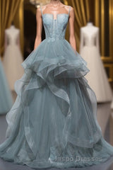 New Arrival Spaghetti Straps Tulle Long Formal Evening Prom Dress, Charming Evening Prom Party Dress
