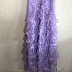 Lilac Lace Long prom dress Evening Gown Party Dress