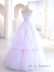 Lilac Purple Strapless Tulle Sheer A Line Evening Prom Dress
