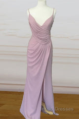 Long Mauve Pleated Chiffon Bridesmaid Dress