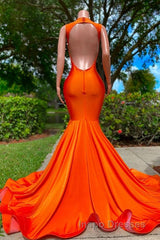 Long Mermaid Deep Sequined V-neck Stretch Satin Backless Evening Prom Dress with Appliques