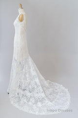 Long Mermaid Sweetheart Lace Backless Wedding Dress