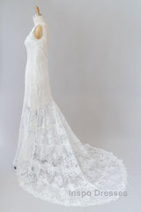Long Mermaid Sweetheart Lace Backless Wedding Dress
