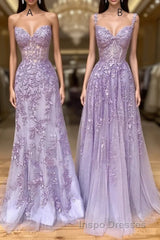 Long Purple Lace Evening Prom Dress,Unique A Line Formal Evening Prom Dress