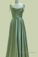 Long Sage Green Satin Cowl Neck Dress