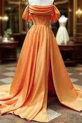 Long Satin Corset Evening Prom Dress Off The Shoulder Side Split
