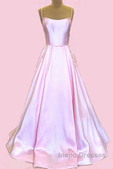 Long Satin Evening Prom Dress Spaghetti Straps Strapless