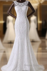 Long Scoop Lace Mermaid Wedding Dress Bridal Dress