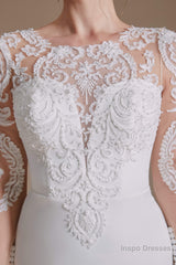 Long Sleeve Beaded French 3D Floral Lace Fishtail Elegant Bridal dresses