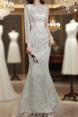 Long Sleeve Sequin Champagne Evening Prom Dress