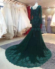 Long Sleeves V-neck Lace Evening Prom Mermaid Dress,Women Evening Prom Dress