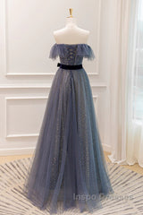 Lovely Blue A-Line Shiny Tulle Sweetheart Party Dress, Blue Long Formal Dress Evening Prom Dress