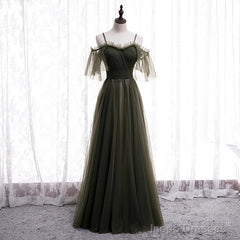 Lovely Simple Off Shoulder Straps Long Tulle Party Dresses, Simple Formal Dress Prom Dress