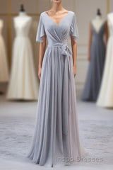 Simple V Neck Chiffon Long Evening Prom Dress, Bridesmaid Dress