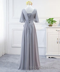 Simple V Neck Chiffon Long Evening Prom Dress, Bridesmaid Dress