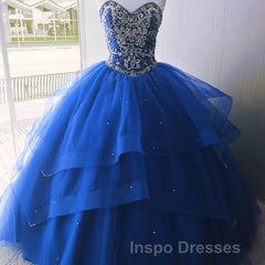 Luxurious Crystal Beaded Bodice Corset Organza Layered Quinceanera Dress