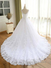 Luxurious Lace Beaded Wedding Dress New Arrival V Neck Straps Long Ball Gown Wedding Party Bridal Dress