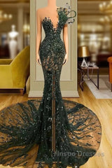 Luxury See Through Beaded Evening Prom Dress Bodycon Sexy Evening Prom Evening Dress