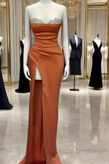 Mermaid Beaded Sweetheart Slit Satin Dress