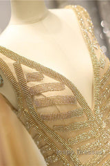 Mermaid Deep V-Neck Gold Beaded Evening Prom Dress