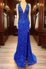 Mermaid Halter Sequin Split Dress