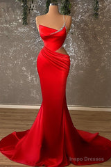Mermaid High Split Asymmetrical Spaghetti strap Floor-length Prom Dress