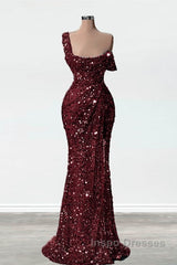 Mermaid One Shoulder Slit Sequin Evening Prom Dress