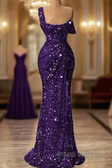 Mermaid One Shoulder Slit Sequin Evening Prom Dress
