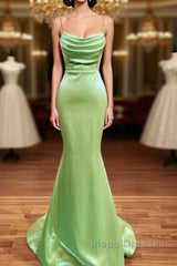 Mermaid Sage Green Spandex Dress Cowl Neck