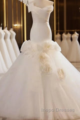Mermaid Satin & Tulle Flowers Pleats Wedding Dress
