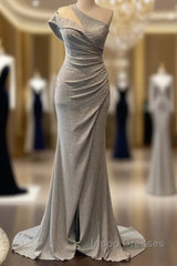 Mermaid Silver Glitter Dress One Shoulder Split