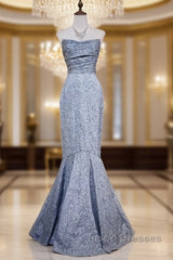 Mermaid Strapless Sequined Long Evening Prom Dress Elegant Formal Evening Dress