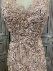 Mermaid / Trumpet Evening Prom Dress Maxi Dress Party Wear Sweep / Brush Train Sleeveless V Neck Tulle With Appliques