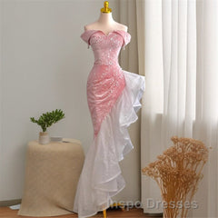 Mermaid / Trumpet Evening Prom Dress Party Dress Evening Prom Party Floor Length Sleeveless Off Shoulder Tulle with Pearls Sequin