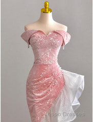 Mermaid / Trumpet Evening Prom Dress Party Dress Evening Prom Party Floor Length Sleeveless Off Shoulder Tulle with Pearls Sequin