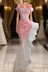 Mermaid / Trumpet Evening Prom Dress Party Dress Evening Prom Party Floor Length Sleeveless Off Shoulder Tulle with Pearls Sequin