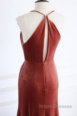 Mermaid Velvet Bridesmaid Dress Draped Neck