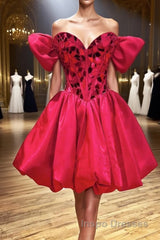 Mini/Short Red Satin Short Evening Prom Dress, Short Homecoming Dress