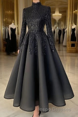 modest blue Evening Prom Dress lace emroidery Evening Prom dress