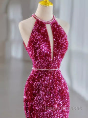 Modest Mermaid Long Sleeveless Sequin Evening Prom Dress