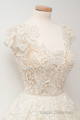 A-line Scoop Lace Short Evening Prom Dress Cap Sleeves Homecoming Dress