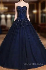 Navy Blue Lace Applique Tulle Long Party Dress Formal Gown Off Shoulder Floor Length Evening Prom Dress