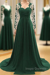 Noble A-Shaped Princess Chiffon Sticker Sweetheart Long Sleeved And Floor Length Mother Of The Bride Dress
