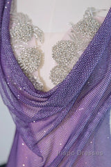 Noble Purple Mermaid Gown - Glitter Rhinestone Tulle Evening Prom Dress For Special Ocassions
