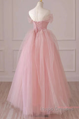 Off Shoulder Beading Pink Tulle Princess Evening Prom Dress
